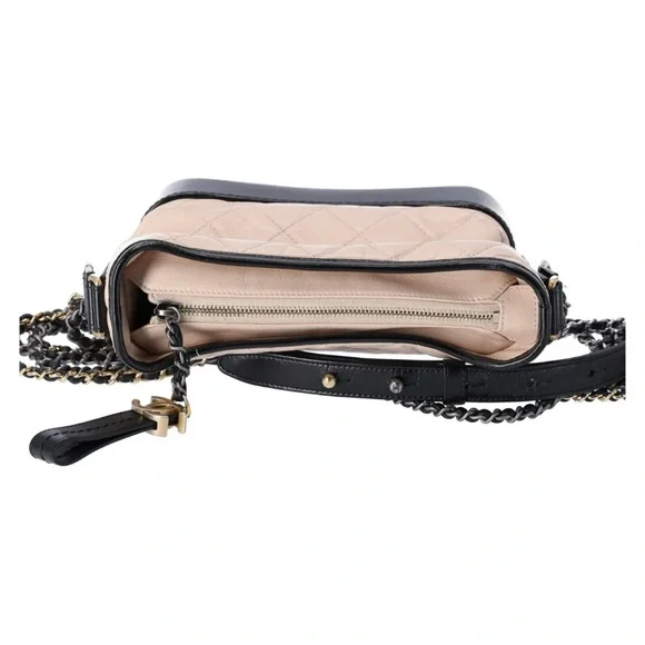 Chanel Small Gabrielle Hobo Bag Black Tan Beige Aged Calfskin Quilted Leather - Picture 5 of 12